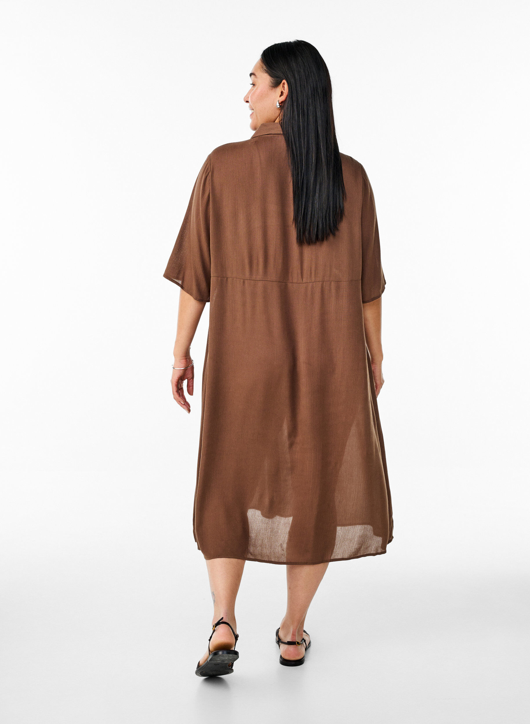 Zizzi Midikl&auml;nning i skjortmodell med korta &auml;rmar, Rain Drum, Model image number 1