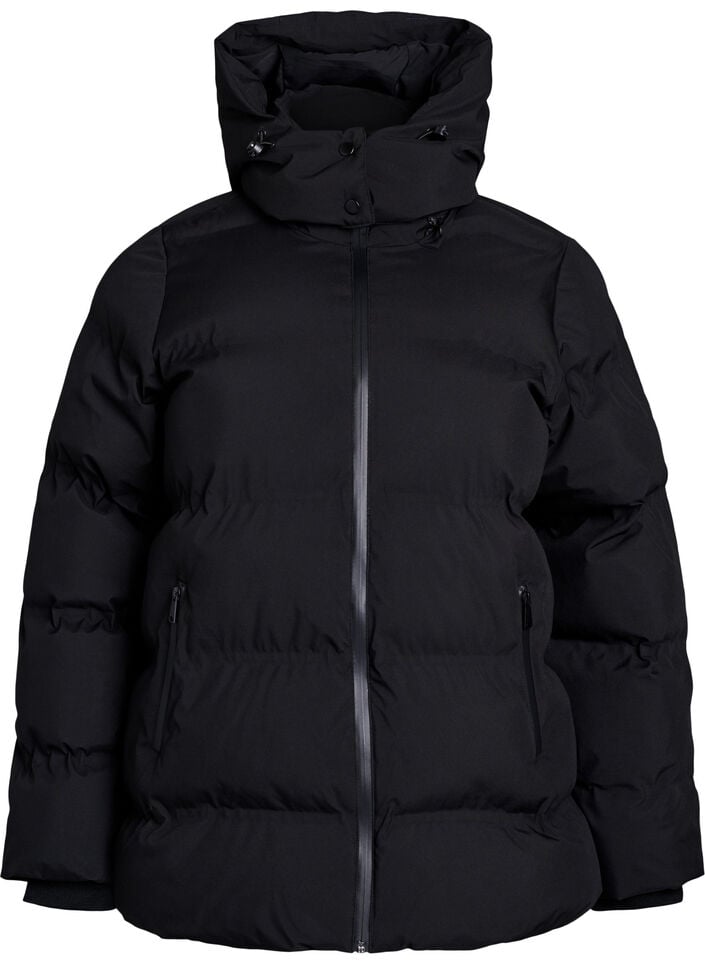 Kort pufferjacka med avtagbar huva, Svart, Packshot image number 0