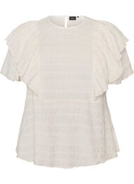Blus med smock och volang&auml;rmar, Vanilla