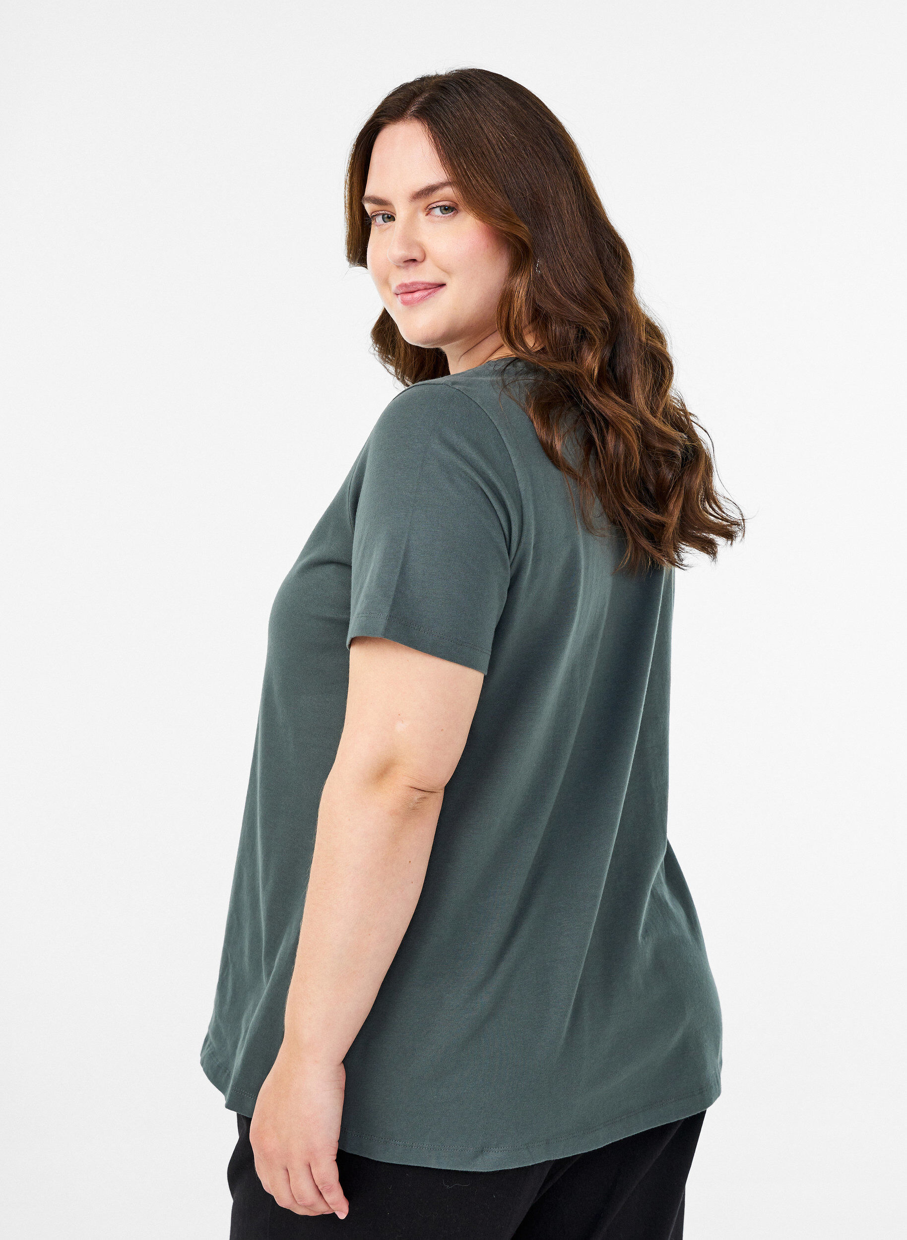 ZizziEnf&auml;rgad bas-t-shirt i bomull, Gr&ouml;n, Model image number 2