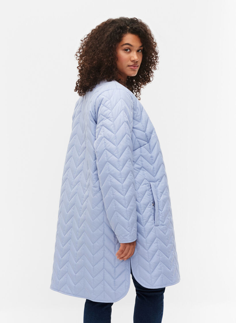 Quiltad jacka med knappar, Eventide, Model image number 1