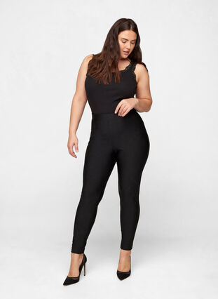Shiny leggings med bakfickor och hög midja, Black, Model image number 0