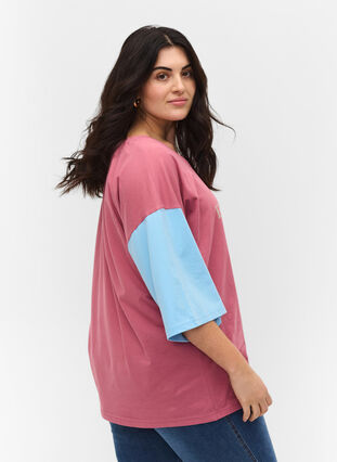 Blockfärgad t-shirt med 2/4-ärmar, Pink Blocking, Model image number 0