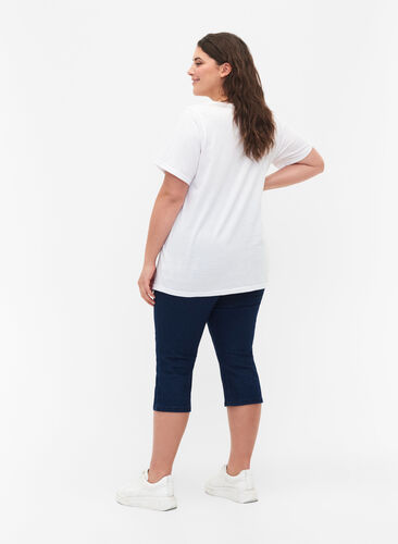 FLASH - Slim fit capribyxor i jeans med hög midja , Blue denim, Model image number 1