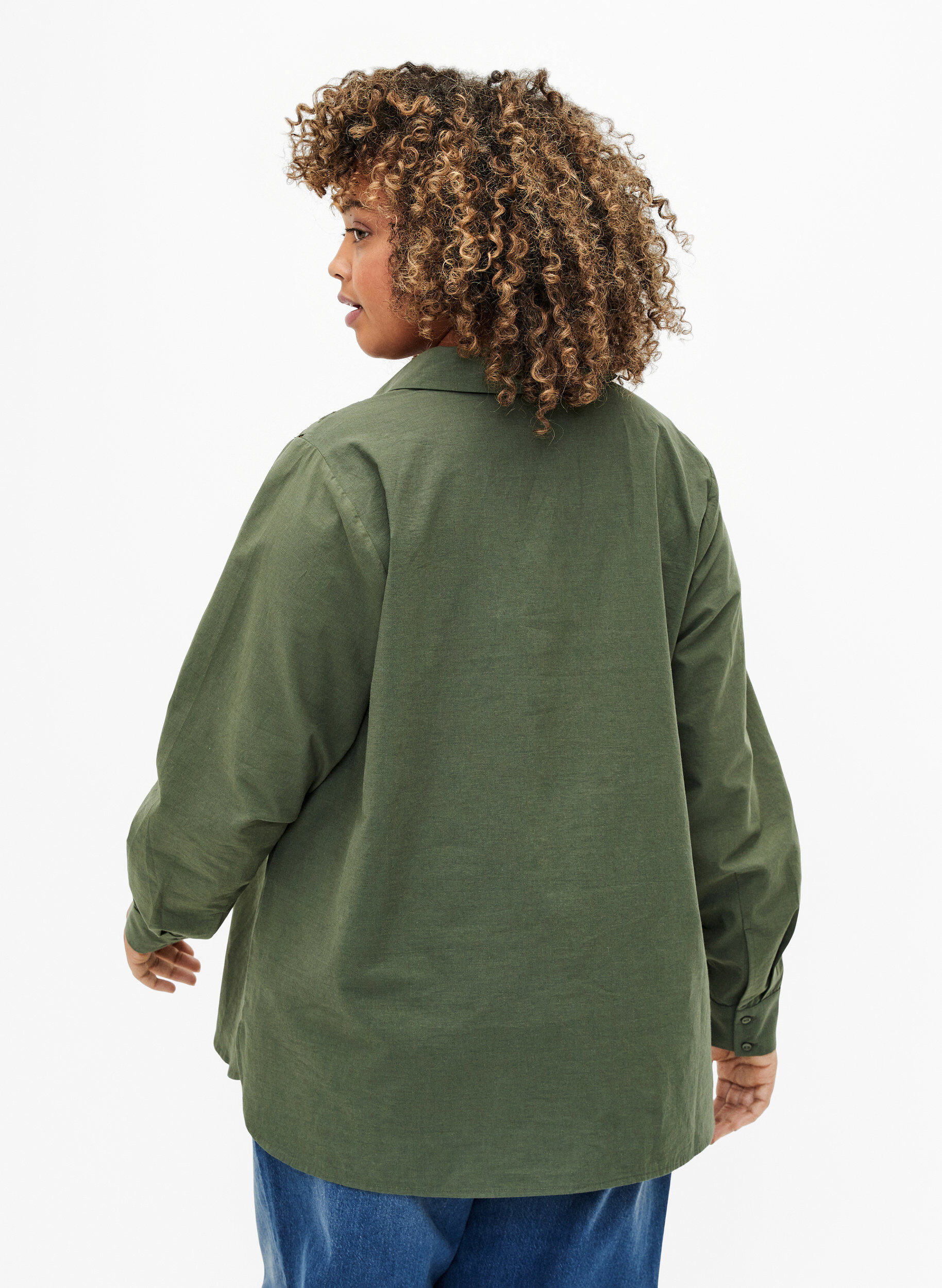 Zizzi Bomullsskjorta med broderi anglaise, Thyme, Model image number 1