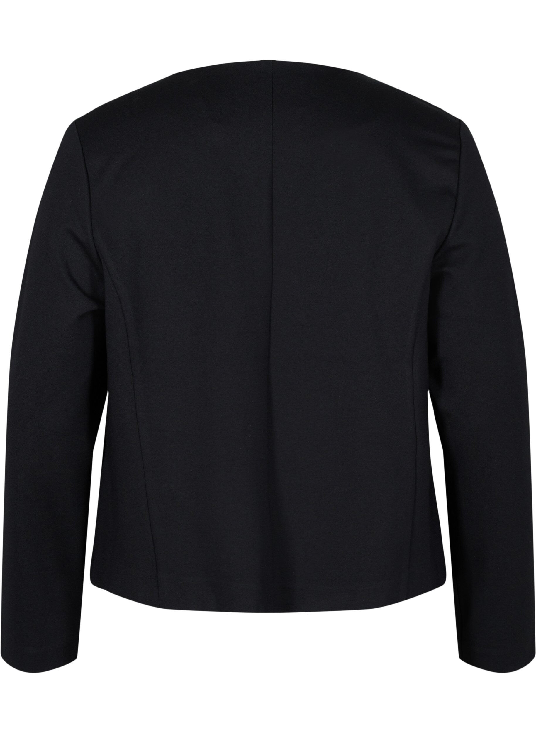Zizzi Enf&auml;rgad kort &ouml;ppen blazer, Black, Packshot image number 1