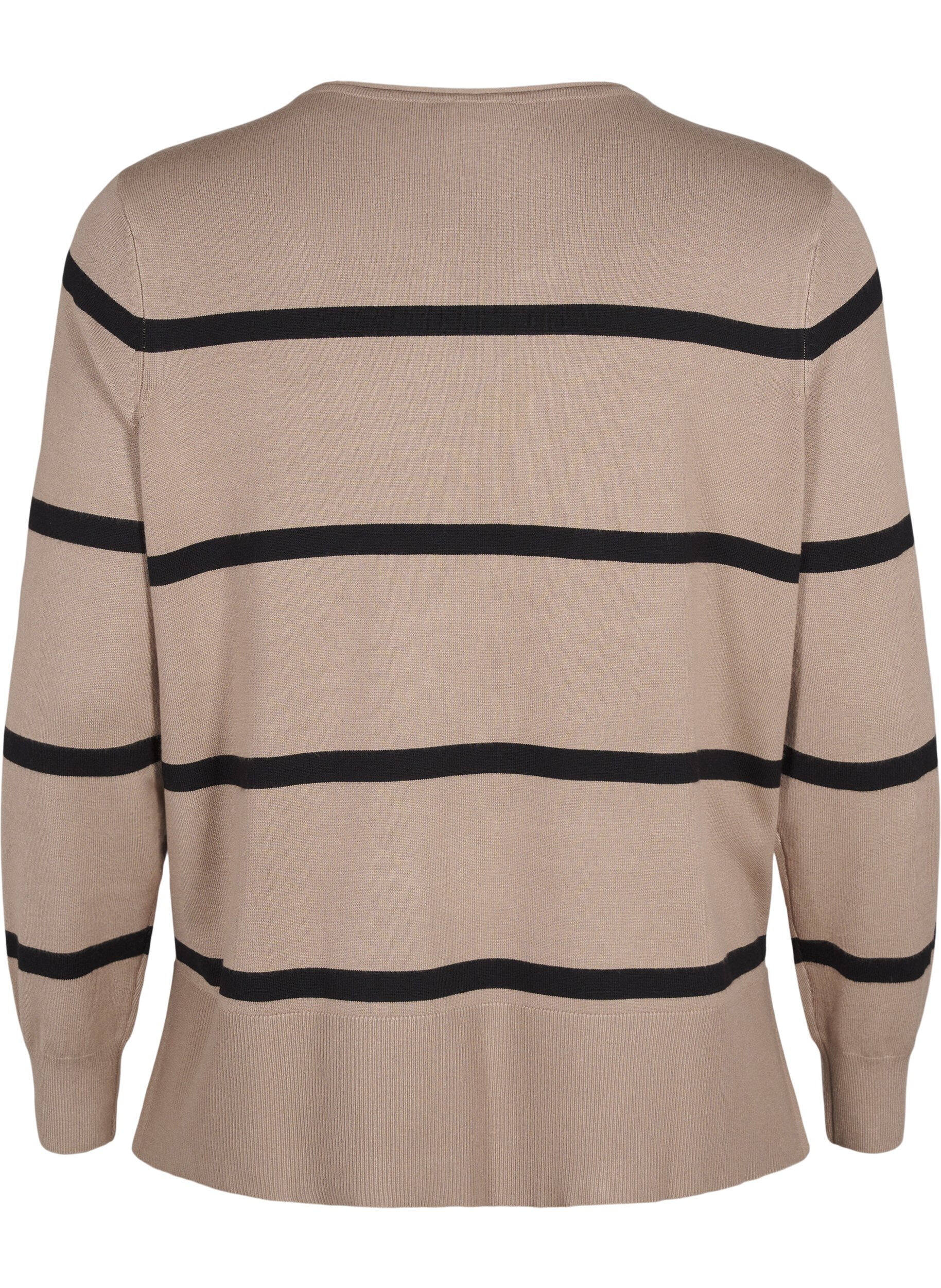 Zizzi Stickad viskosblus med r&auml;nder, Gr&aring;, Packshot image number 1