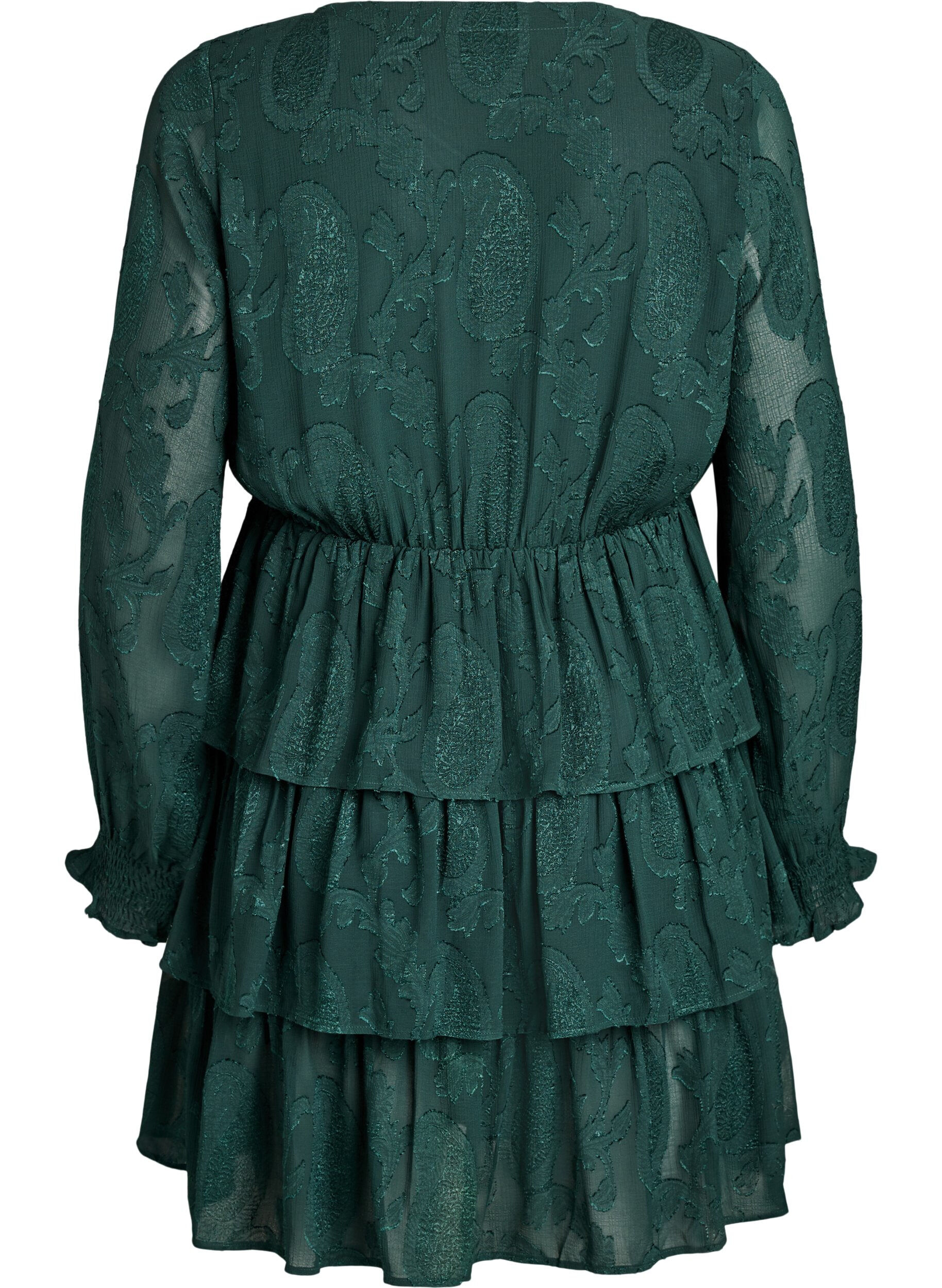 Zizzi Kort kl&auml;nning med volanger och strukturm&ouml;nster, Gr&ouml;n, Packshot image number 1