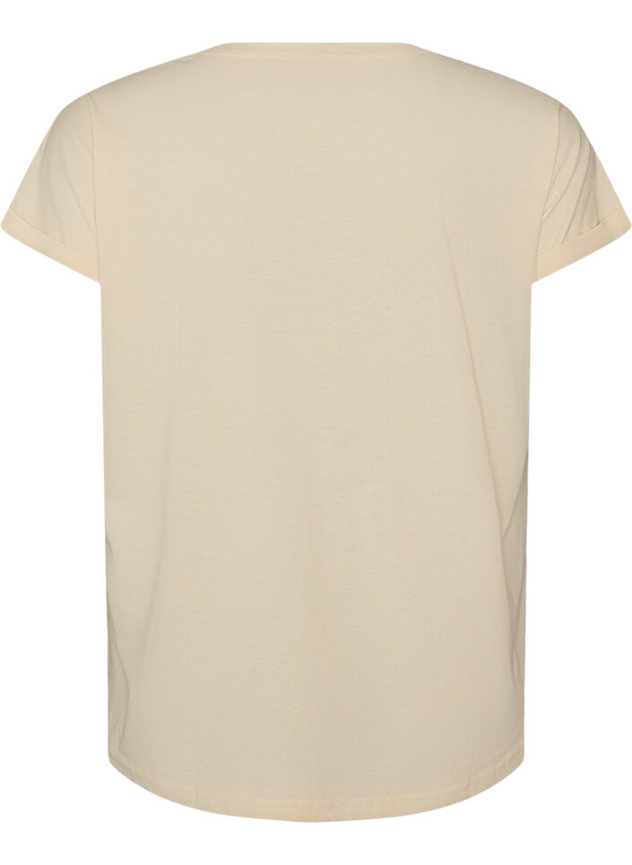 T-shirt med dekorativt tryck framtill, Vanilla, Packshot image number 1