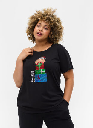 T-shirt med julmotiv i bomull, Black Gift, Model image number 0