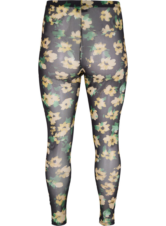 Blommiga legging i mesh, Yellow Green AOP, Packshot image number 1