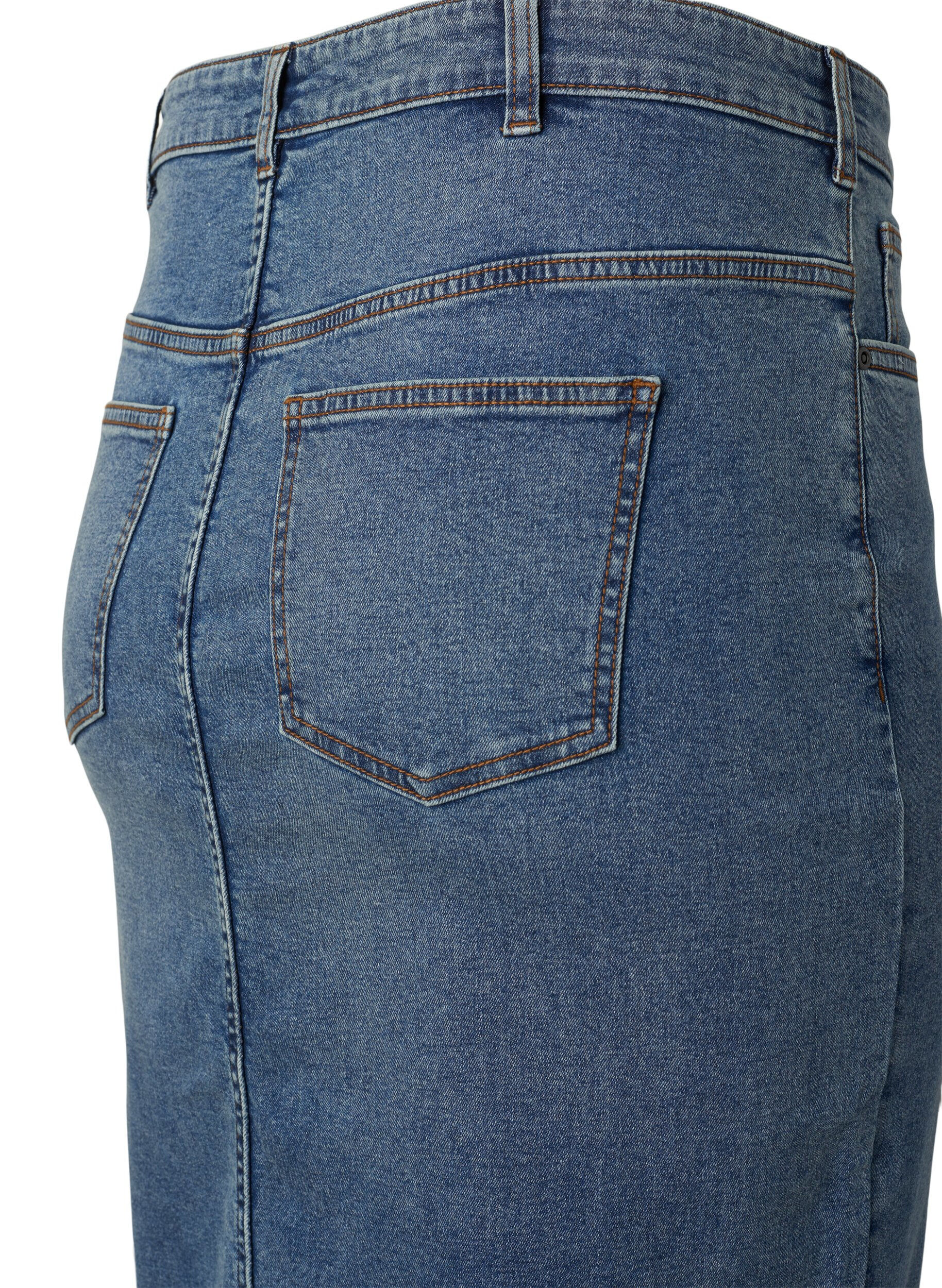Zizzi Jeanskjol med slits framtill, Blue denim, Packshot image number 3