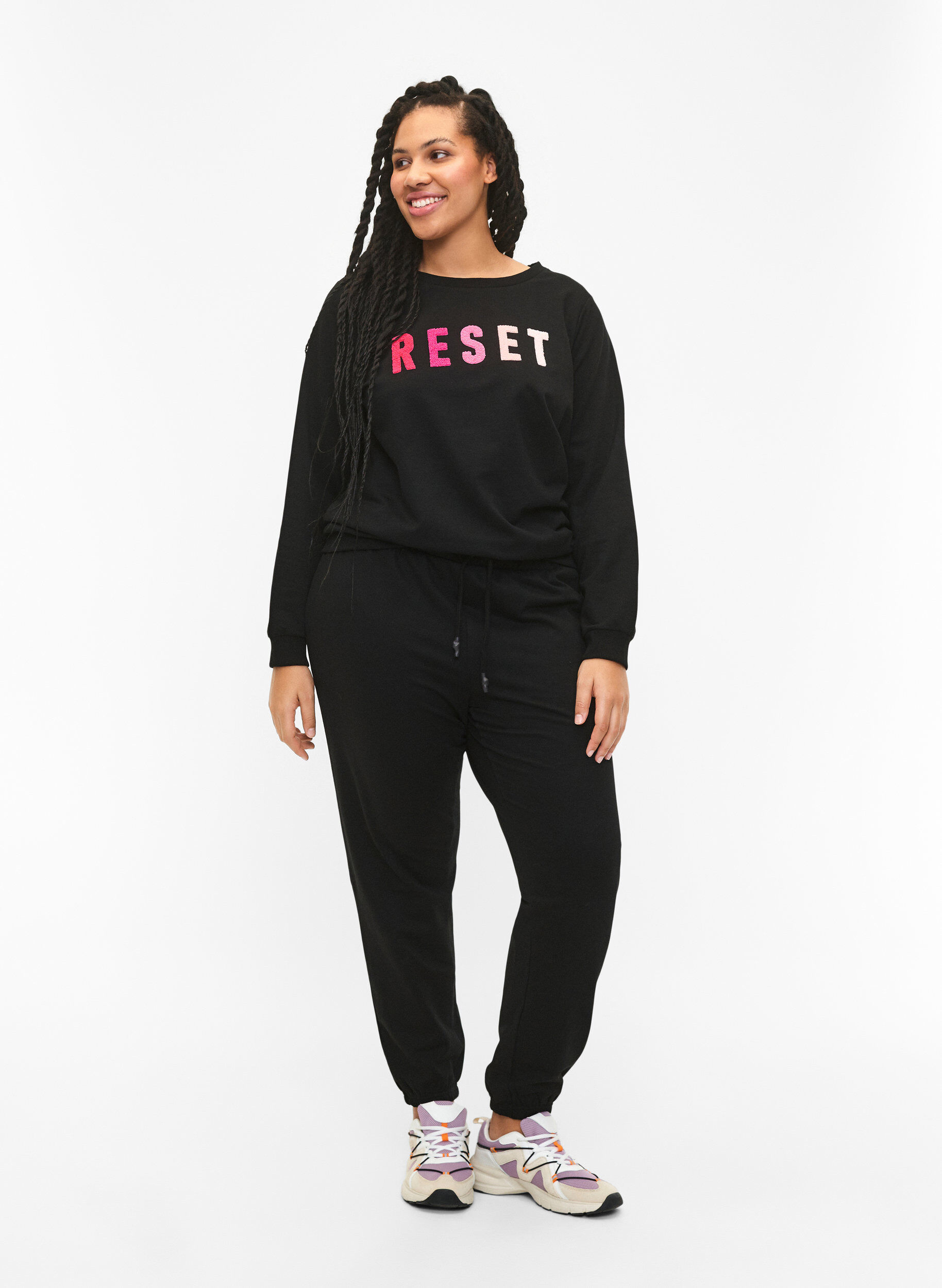 Zizzi Sweatshirt med text, Black W. Reset, Model image number 3