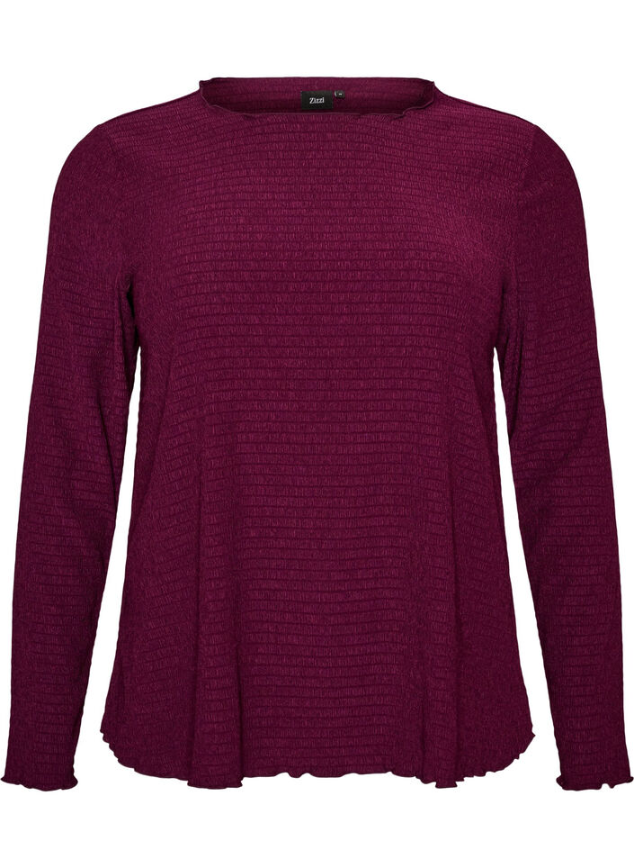 Blus i strukturerat material med v&aring;giga kanter, Lila, Packshot image number 0