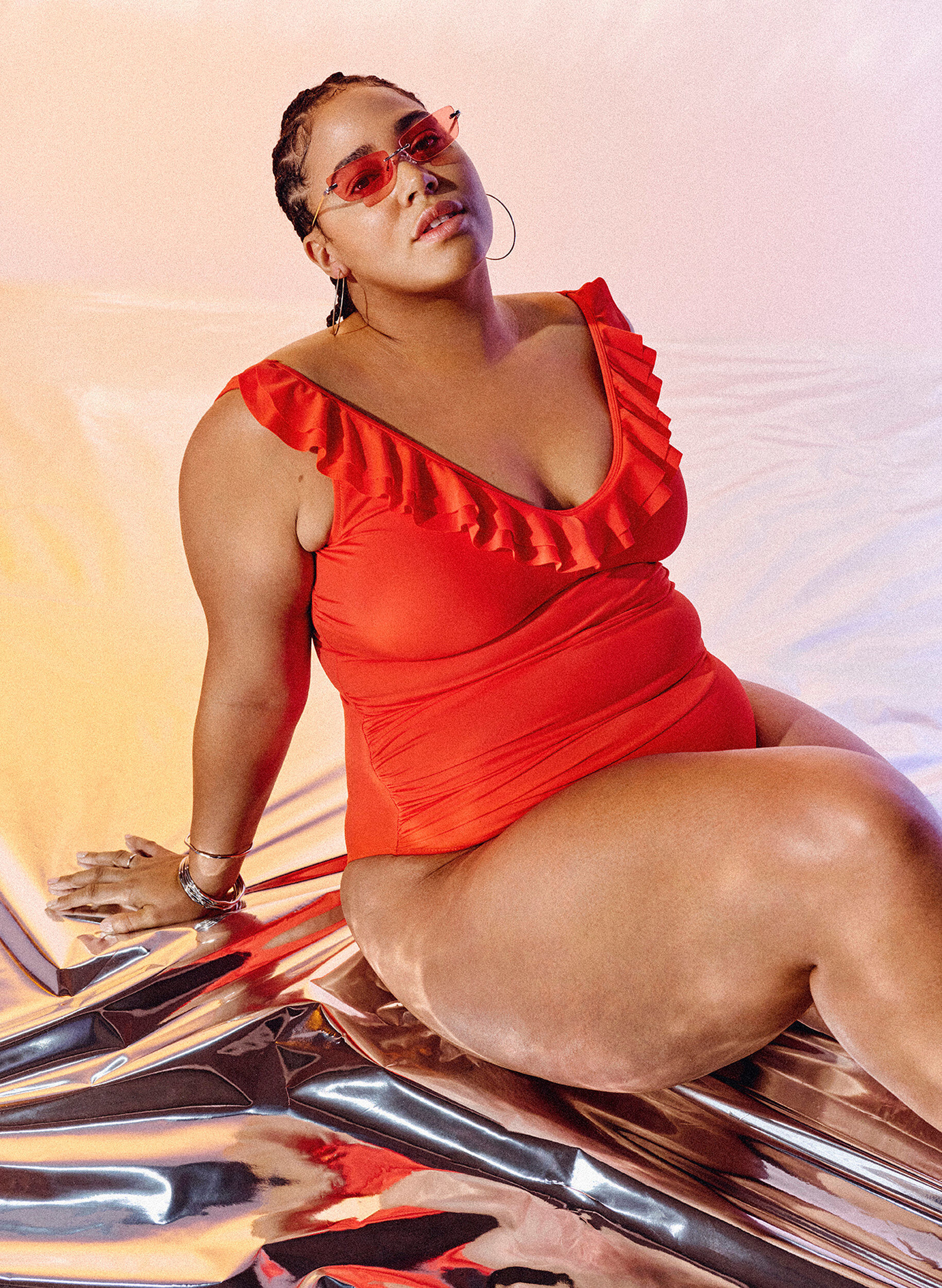 Zizzi Baddr&auml;kt med volanger och uttagbara inl&auml;gg, Orange, Image image number 1