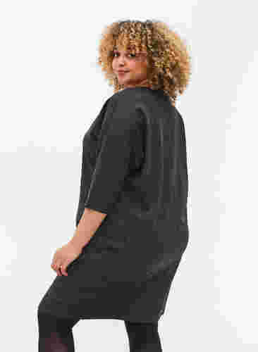 Melerad klänning med 3/4-ärmar och v-hals, Dark Grey Mel., Model image number 1