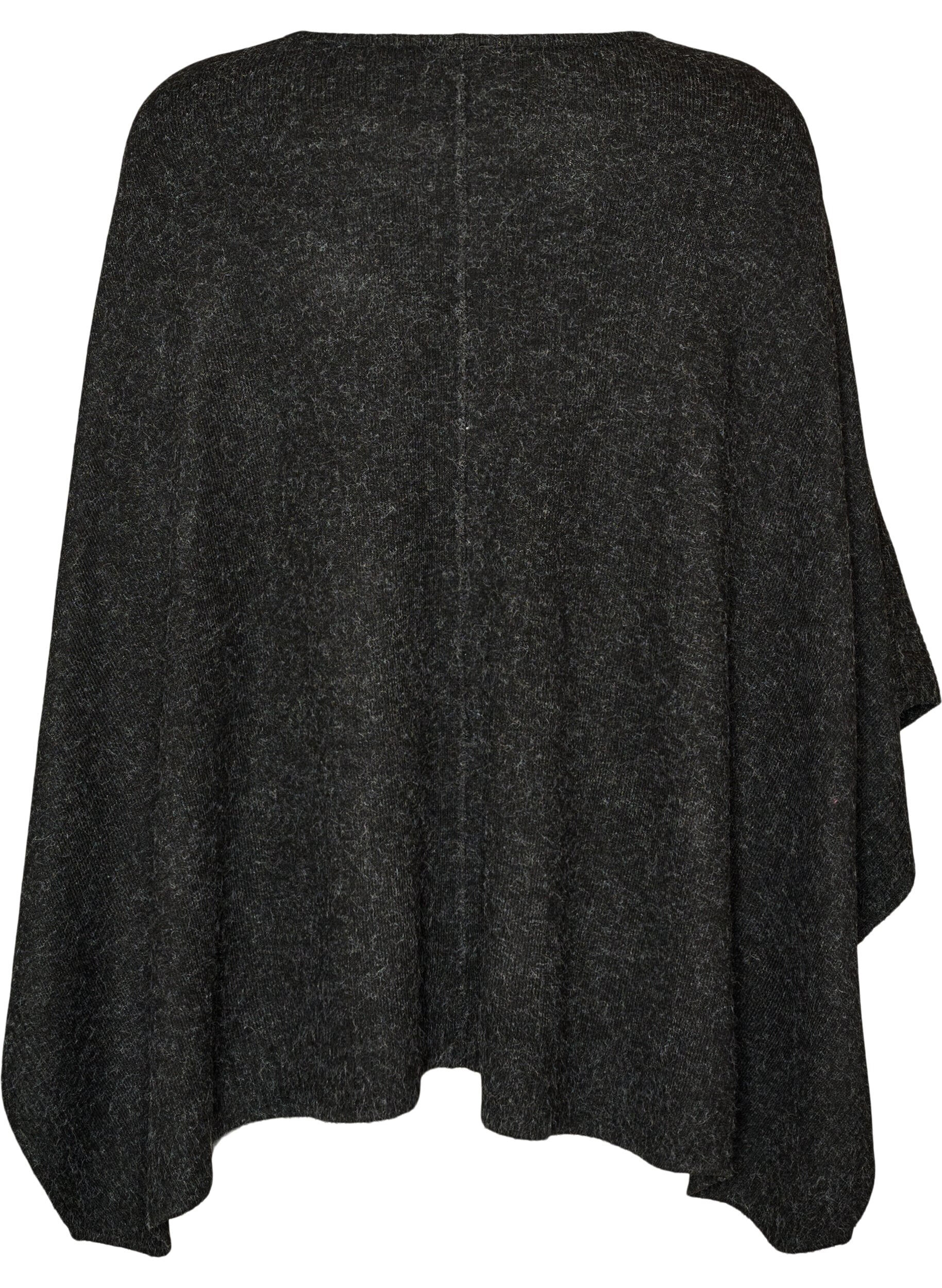 ZizziStickad poncho med rund hals, Gr&aring;, Packshot image number 1
