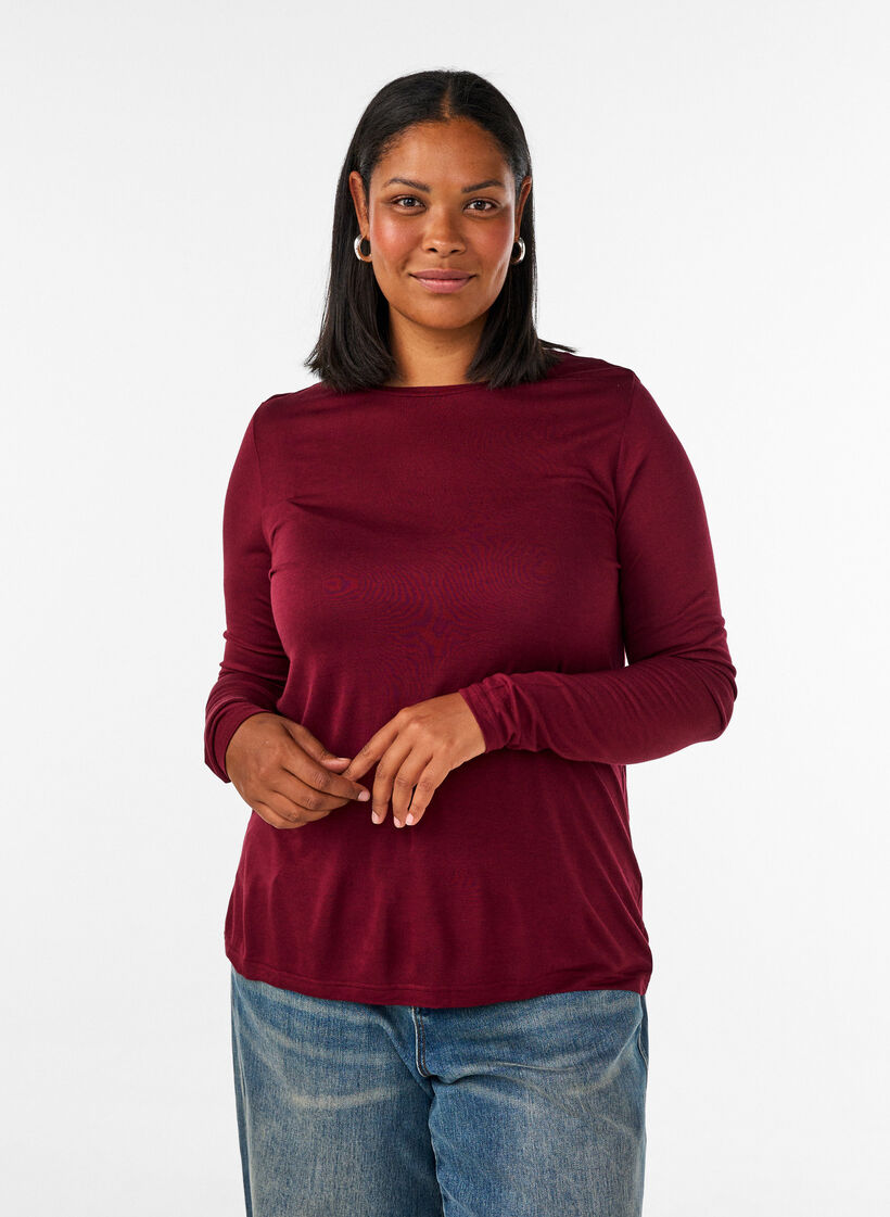 L&aring;ng&auml;rmad blus i ull och viskos, R&ouml;d, Model image number 0