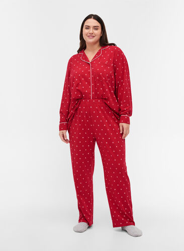 Pyjamasbyxor med mönster, Tango Red AOP, Model image number 0