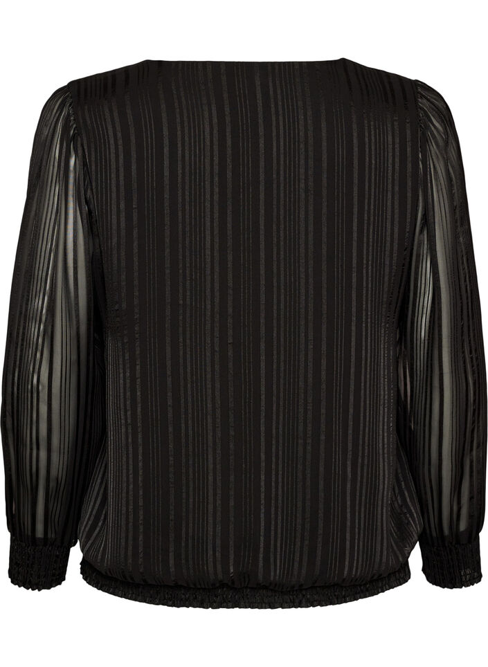 Randig blus med ballongform, Svart, Packshot image number 1