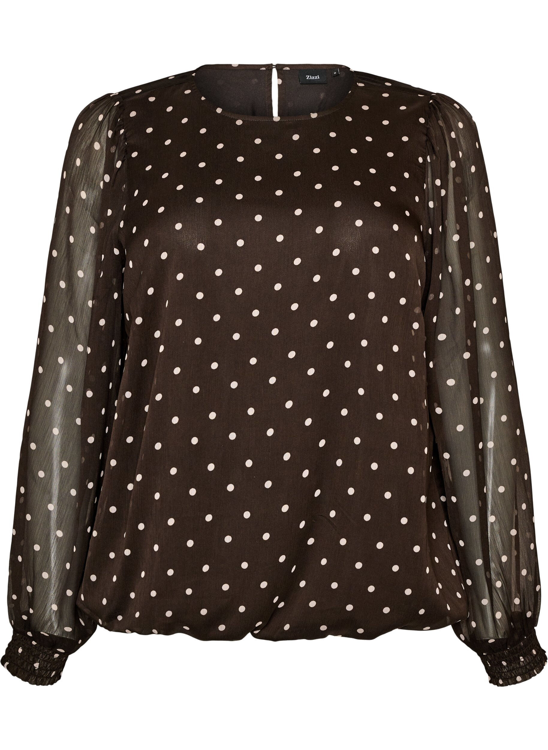 ZizziPrickig blus i chiffong med transparenta &auml;rmar, Brun, Packshot image number 0