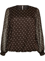 Prickig blus i chiffong med transparenta &auml;rmar, Brun