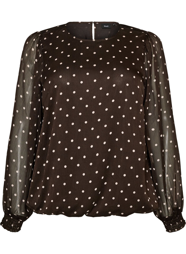 Prickig blus i chiffong med transparenta &auml;rmar, Brun, Packshot image number 0