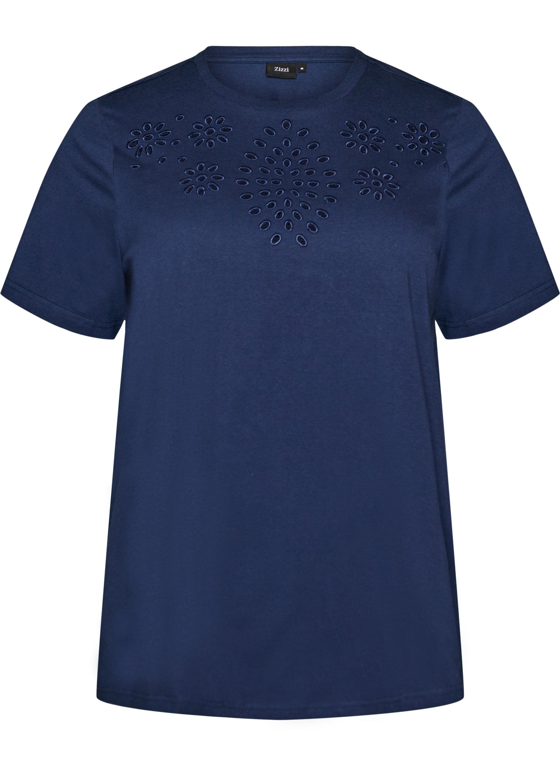 ZizziT-shirt i ekologisk bomull med h&aring;lbroderi, Bl&aring;, Packshot image number 0