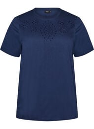 T-shirt i ekologisk bomull med h&aring;lbroderi, Bl&aring;