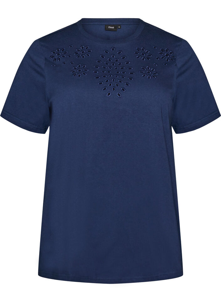 T-shirt i ekologisk bomull med h&aring;lbroderi, Bl&aring;, Packshot image number 0