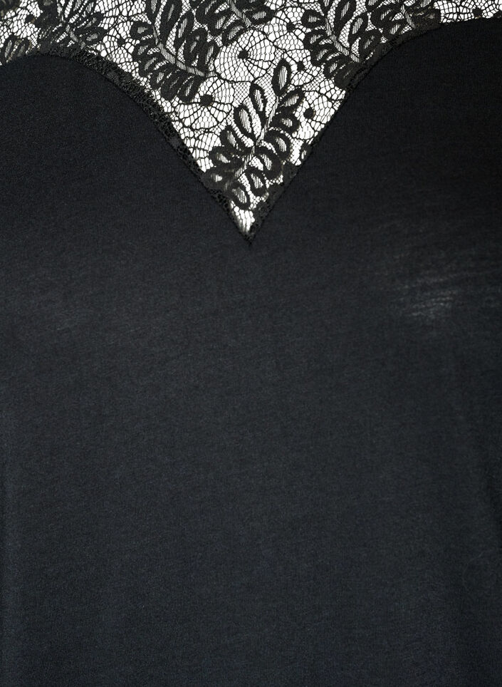 Blus med spetsinf&auml;llning och ballong&auml;rmar, Svart, Packshot image number 2
