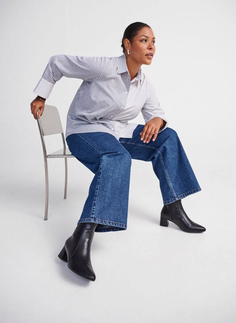 Wide fit - Ankelboots med klack i läder, Black, Image image number 0