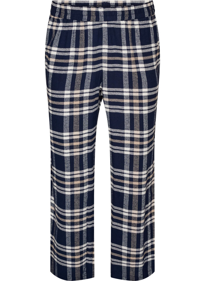 Rutiga pyjamasbyxor i bomull, Bl&aring;, Packshot image number 0