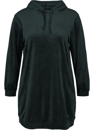 Sweatshirtklänning i velour med huva, Ponderosa Pine, Packshot image number 0