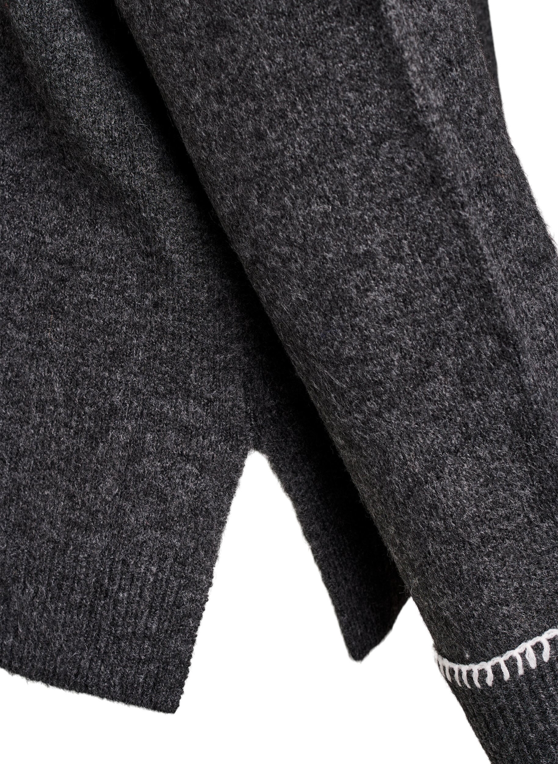 Zizzi Stickad blus med h&ouml;g hals och kontrastdetalj, Gr&aring;, Packshot image number 3