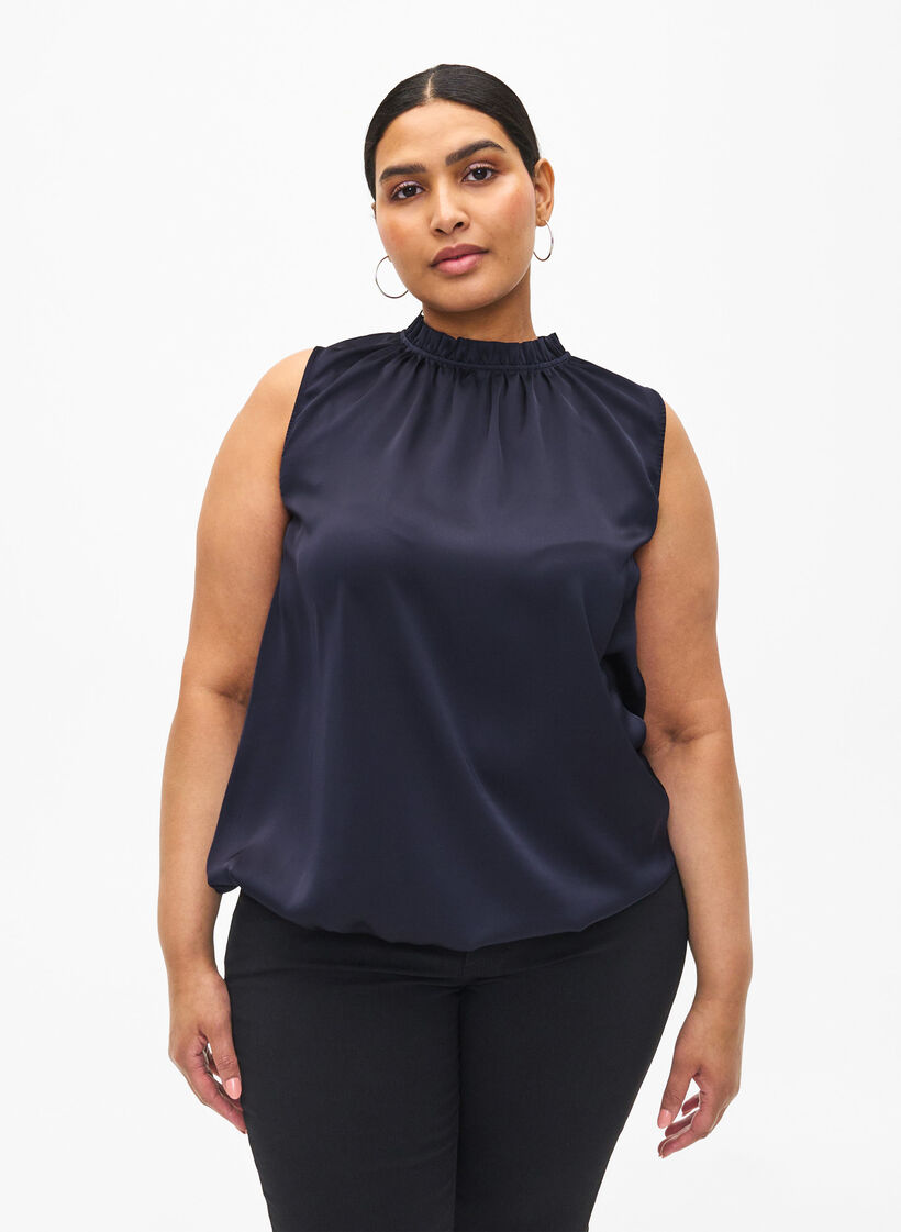 Ärmlös partytopp i satin, Night Sky, Model image number 0