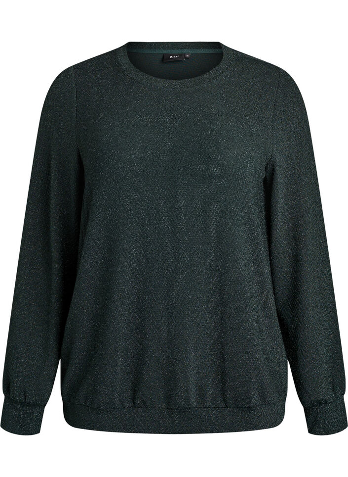 Blus med fiskbensm&ouml;nster och glittertr&aring;d, Gr&ouml;n, Packshot image number 0