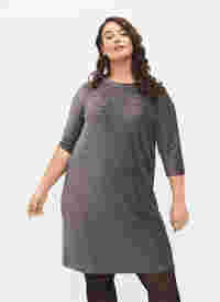 Glitterklänning med 3/4-ärmar och rund hals, Black Silver, Model