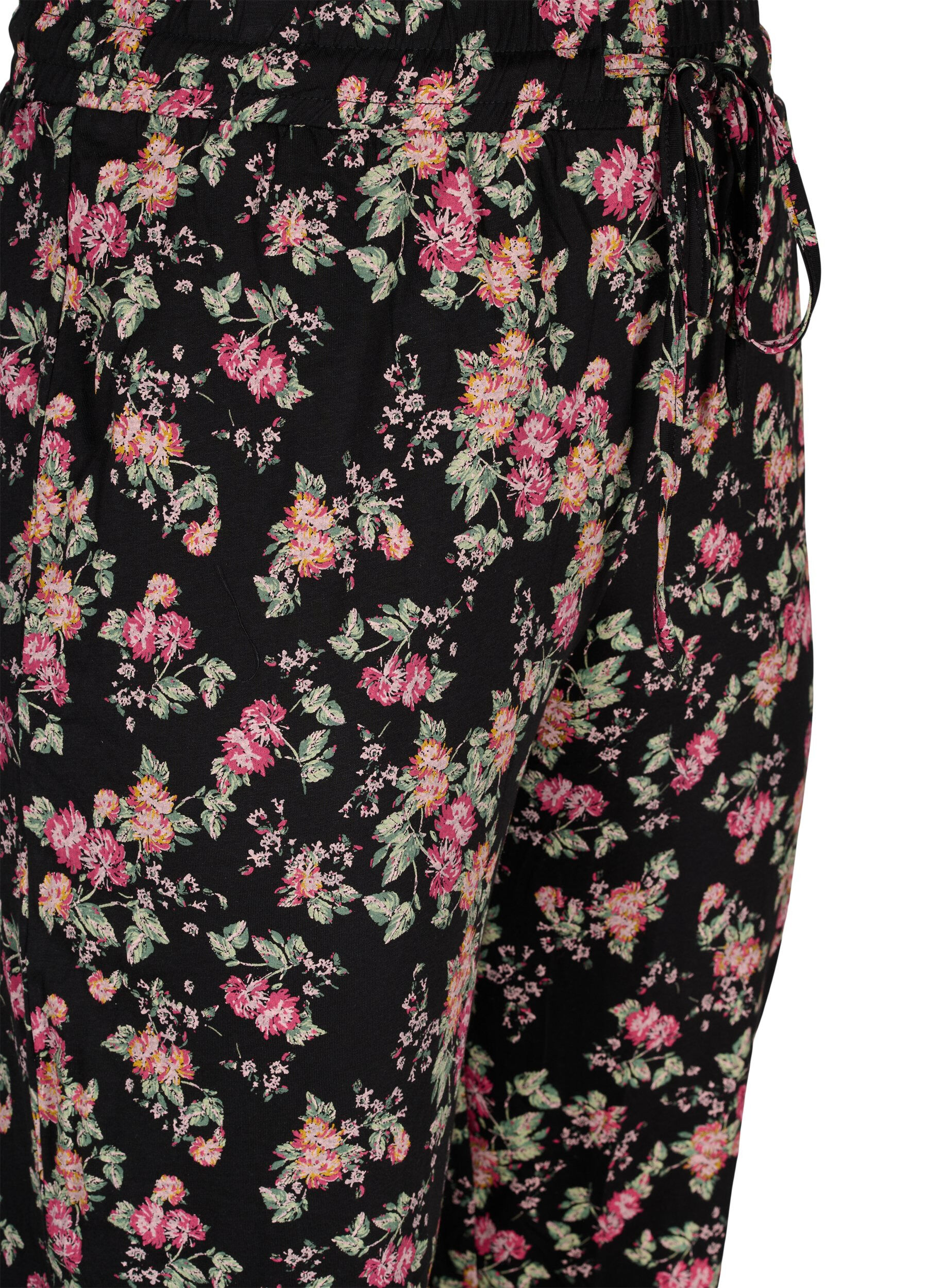 Zizzi Pyjamasbyxor i bomull, Black Pink Oran Flow, Packshot image number 2