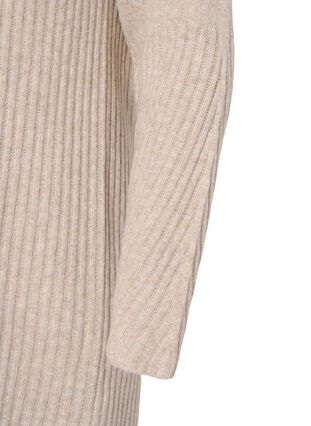 Ribbad stickad klänning med hög krage	, Simply Taupe Mel., Packshot image number 2