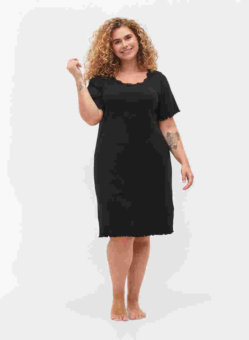 Kortärmad sovklänning med spets, Black, Model image number 2