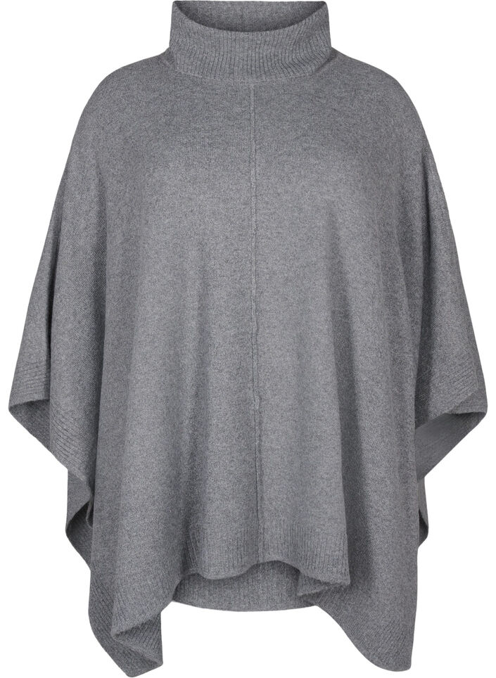 Poncho med hög hals, Medium Grey Melange, Packshot image number 0