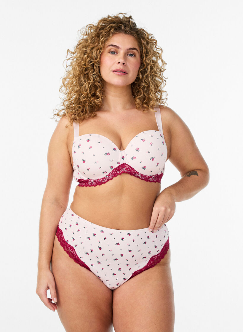 Braziliantrosa med blomsterm&ouml;nster och spets, Rosa, Model image number 0