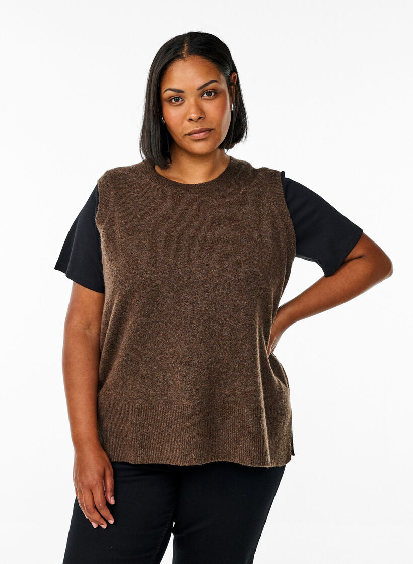 Stickad väst med ribbade kanter, Grön, Model image number 0