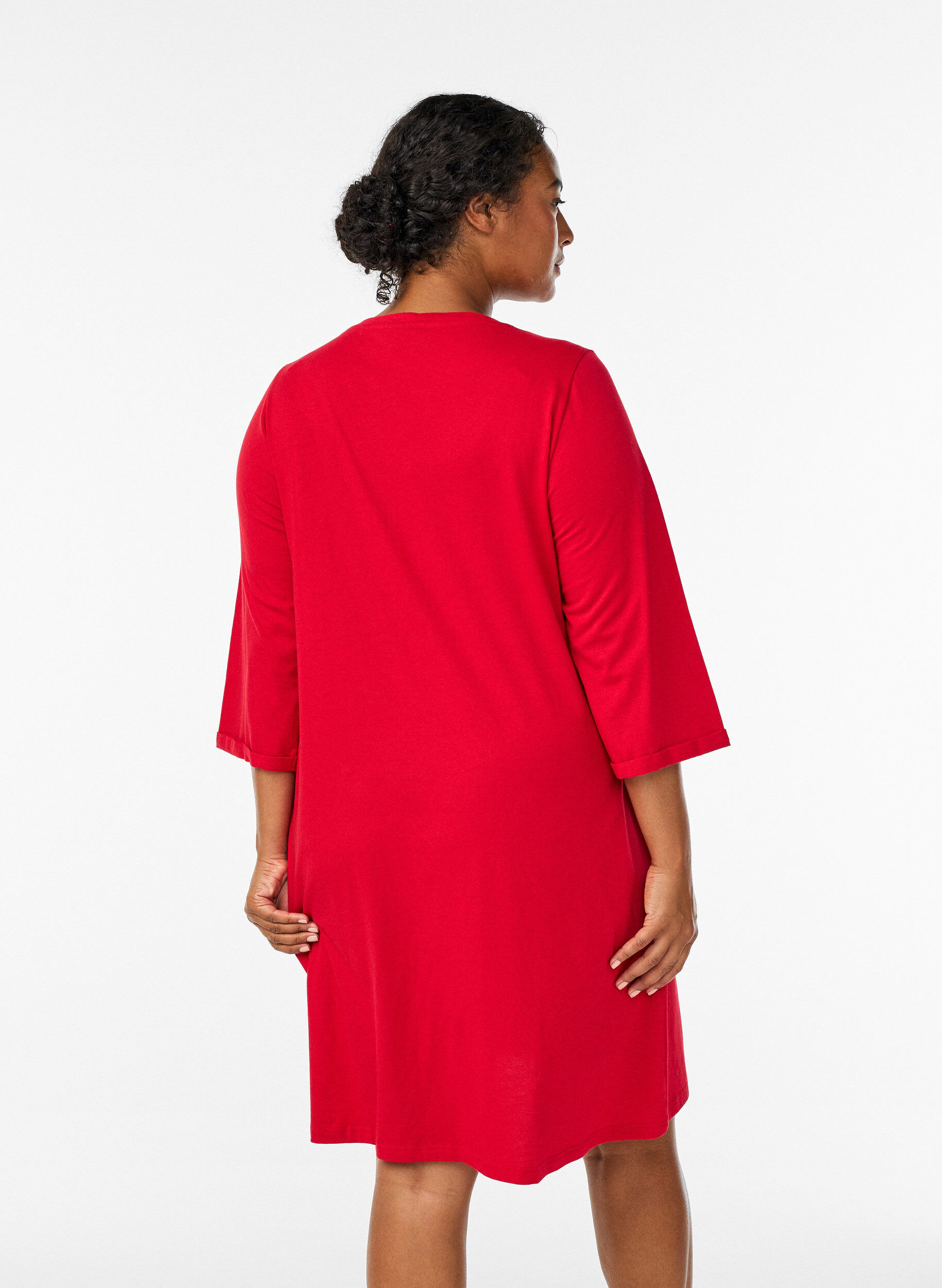 Zizzi Nattlinne i ekologisk bomull med julmotiv, R&ouml;d, Model image number 2