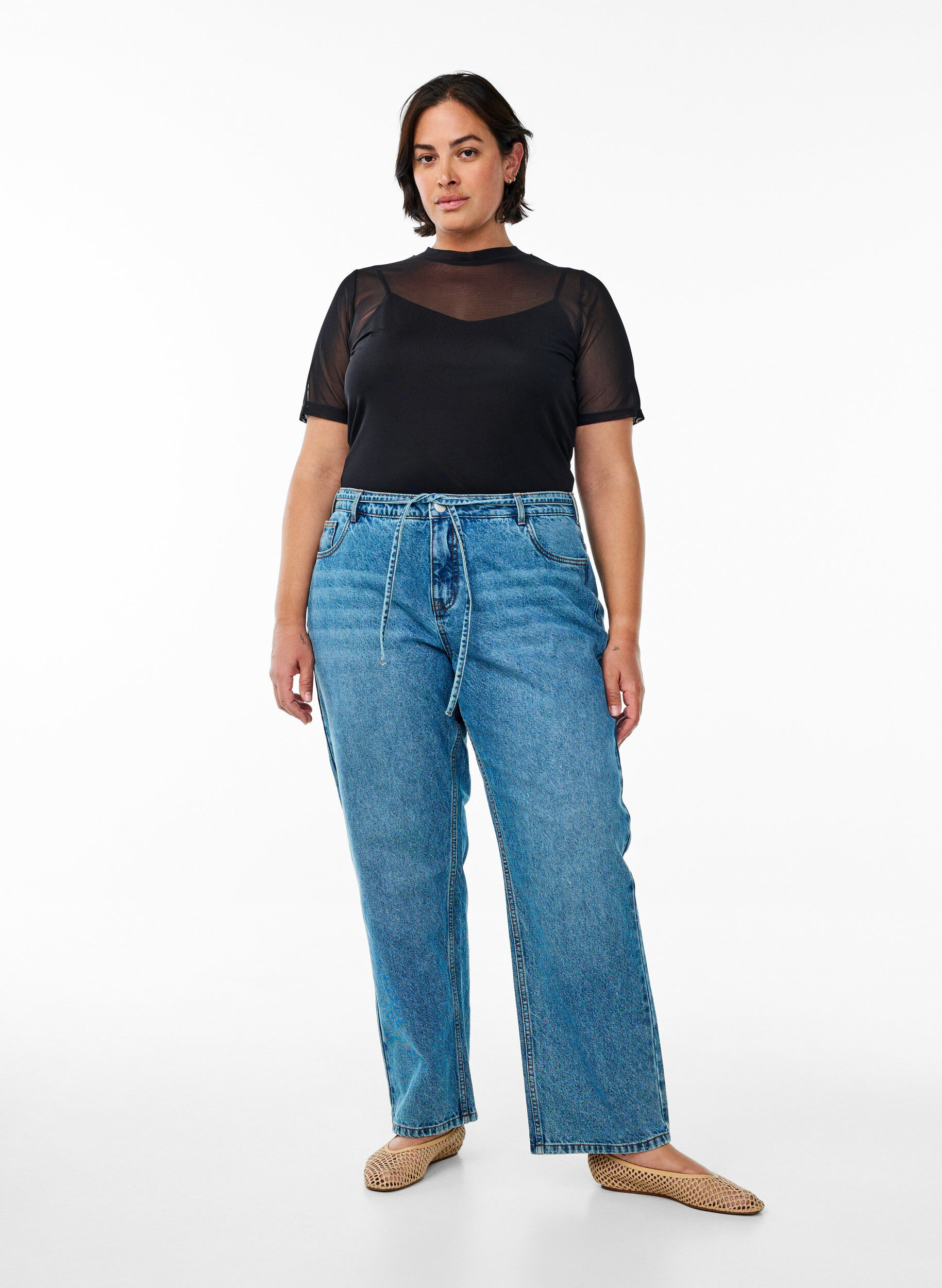 Zizzi Meshblus med korta &auml;rmar, Svart, Model image number 1