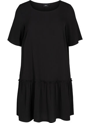 Kort klänning med volangkant, Black, Packshot image number 0