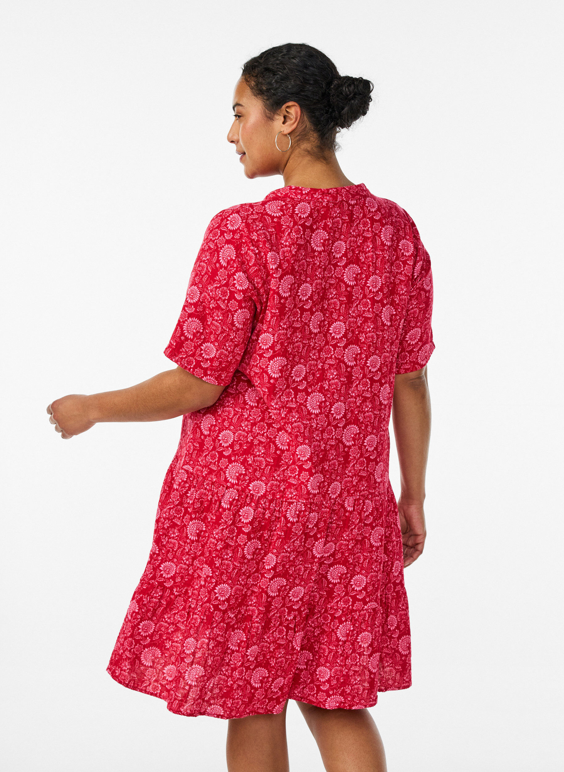ZizziKort a-linjeformad kl&auml;nning i bomullsmuslin, R&ouml;d, Model image number 2