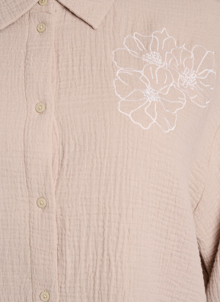 Skjorta i bomullsmuslin med broderade detaljer, Beige, Packshot image number 2