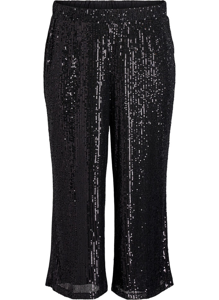 Paljettbyxor med hög midja och vida ben, Svart, Packshot image number 0